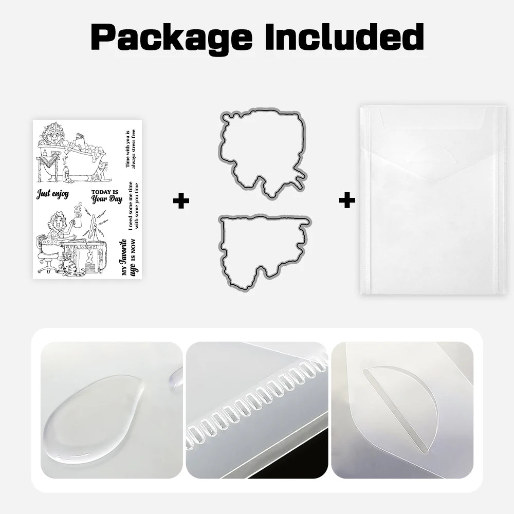 Relaxing Old Lady Life Cutting Dies Clear Stamp Set DIY Scrapbooking Metal Dies Silicone Stamp For Card Making Albums Decor