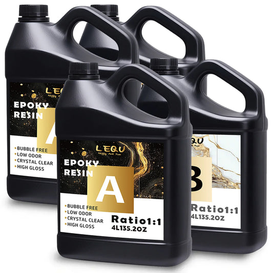 LEQU 8-Liter Epoxy Resin Kit, Large Capacity, Bubble-Free, Fast-Curing Transparent Epoxy Resin Two-Part High-Gloss Resin. Suitable for Casting Coatings, Countertops, Tabletops, Resin Art Crafts, And Jewelry