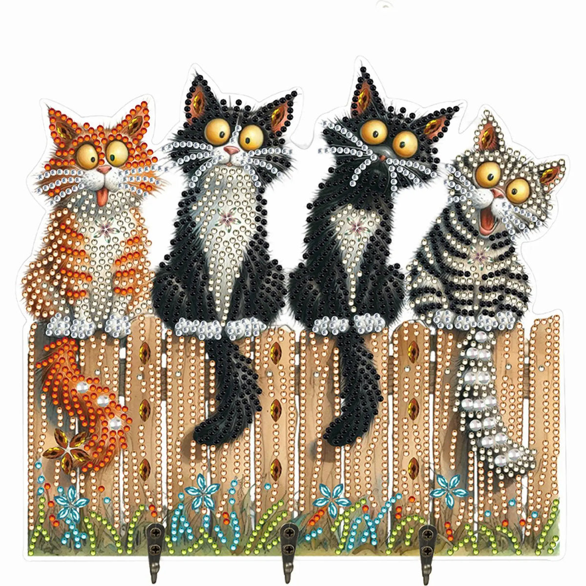 Funny Kitten Diamond Art Hanging Hooks Diamond Art Craft Wall Hooks 3 Hooks Diamond Painting Hook Rail for Home Office Decor