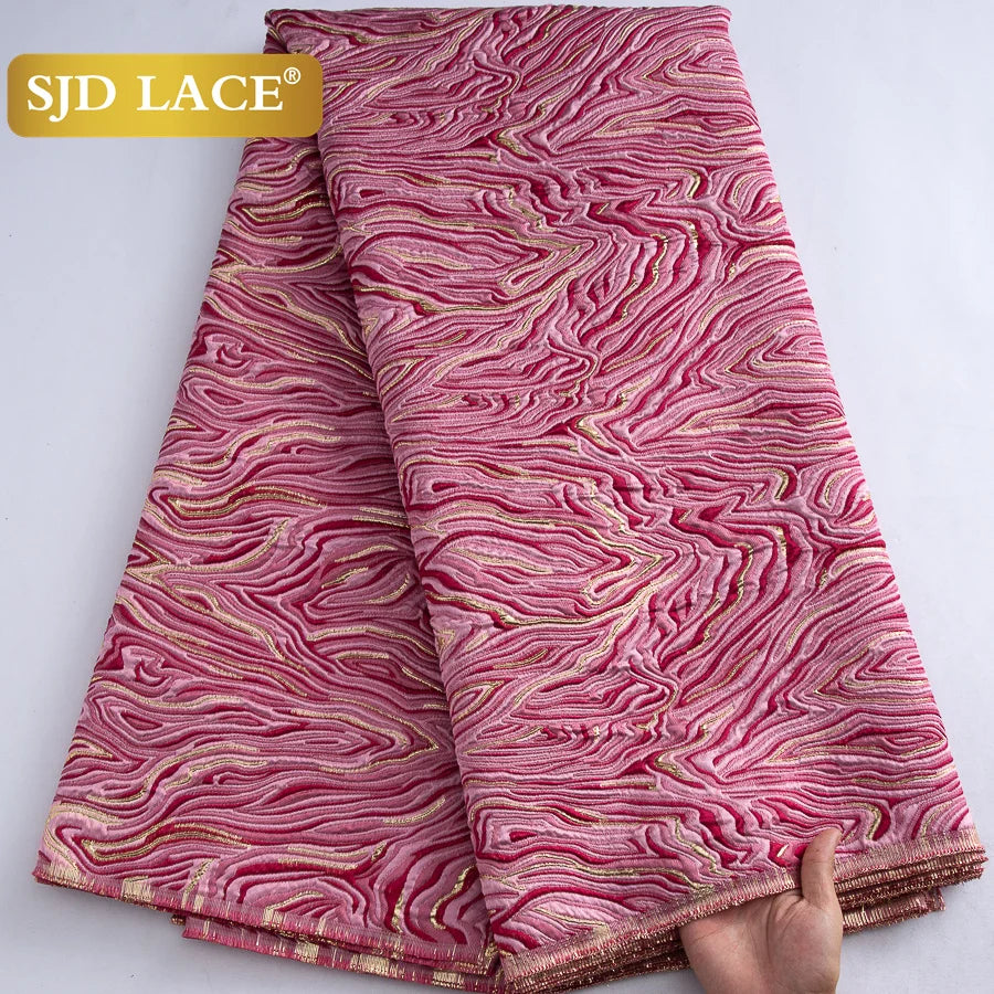 SJD LACE Nigerian Brocade Lace Fabric 5Yards African Jaqcuard Gilded Lace High Quality Damask French DIY Sewing Material For Women Wedding Prom Dress Party Cloth 4063