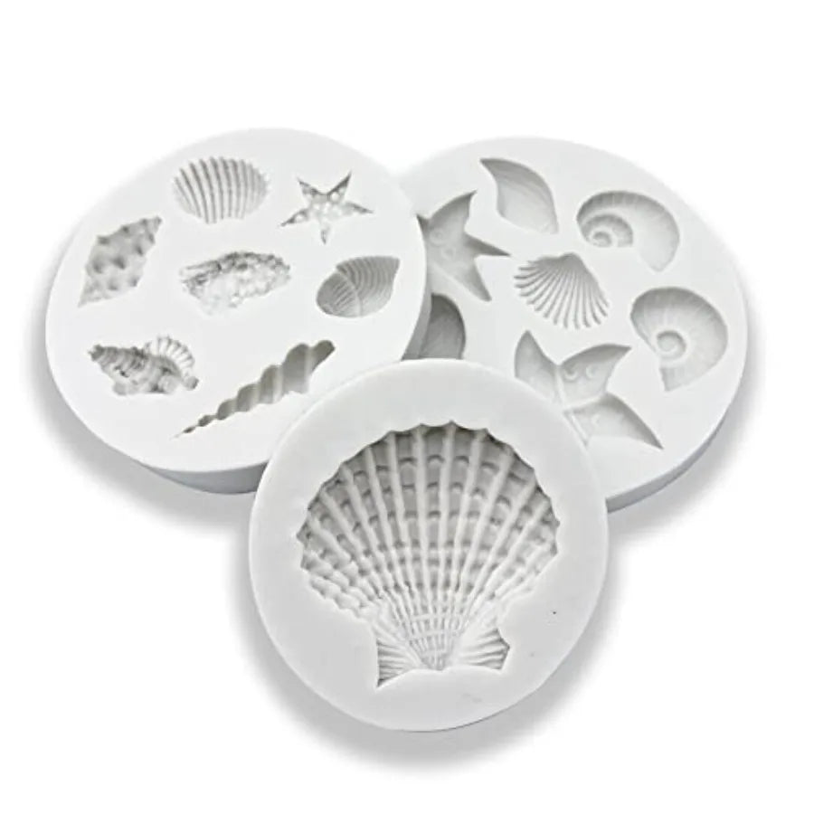 3 PCS Marine Theme Cake Fondant Silicone Mold Seashell Conch Starfish Coral Baking Molds for DIY Cake Decoration Chocolate Cand