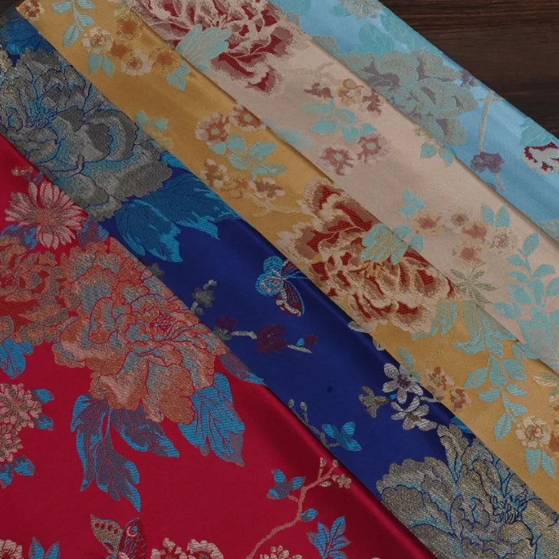 Brocade Jacquard Fabric Chinese Style Peony Pattern Elegant Soft Breathable Cheongsam Coat Hanfu Vintage Handmade DIY Material