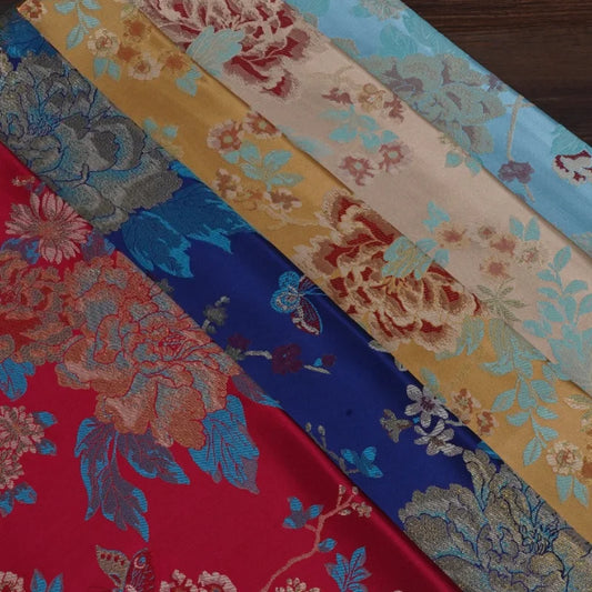 Brocade Jacquard Fabric Chinese Style Peony Pattern Elegant Soft Breathable Cheongsam Coat Hanfu Vintage Handmade DIY Material
