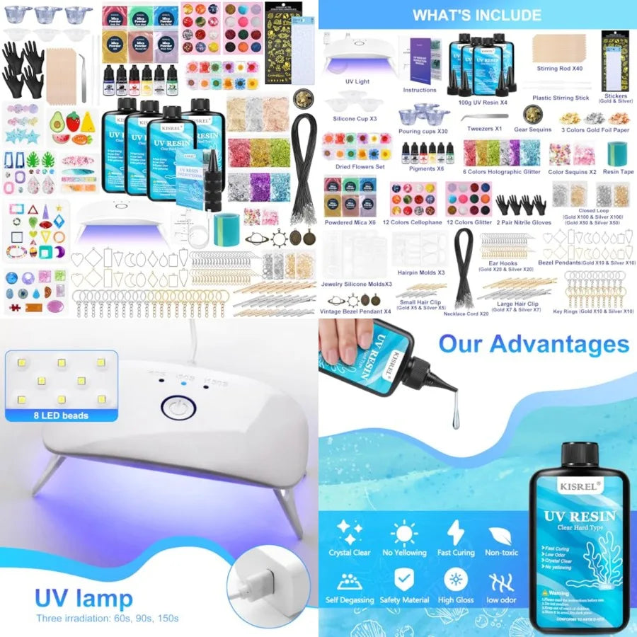 UV Resin Jewelry Making Kit, Crystal Clear Resins with Light and Molds, DIY Jewelry Making Resin Kits, Resina Starter Kit for K