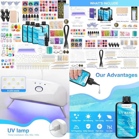 UV Resin Jewelry Making Kit, Crystal Clear Resins with Light and Molds, DIY Jewelry Making Resin Kits, Resina Starter Kit for K