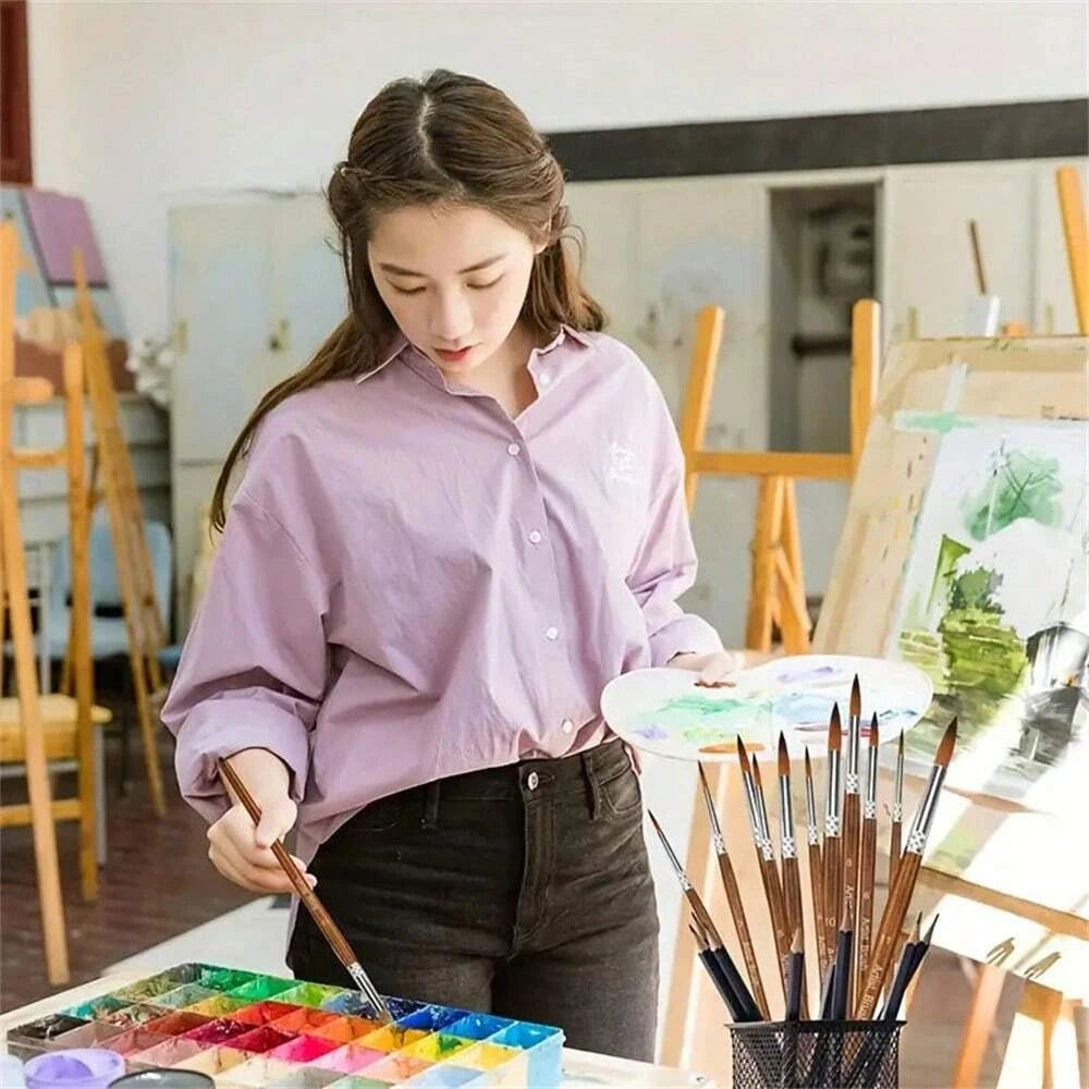 12pcs Premium Artist Paint Brush Set - Soft Synthetic Nylon, Versatile Round Pointed Tips for Acrylic, Watercolor, Oil & Gouache
