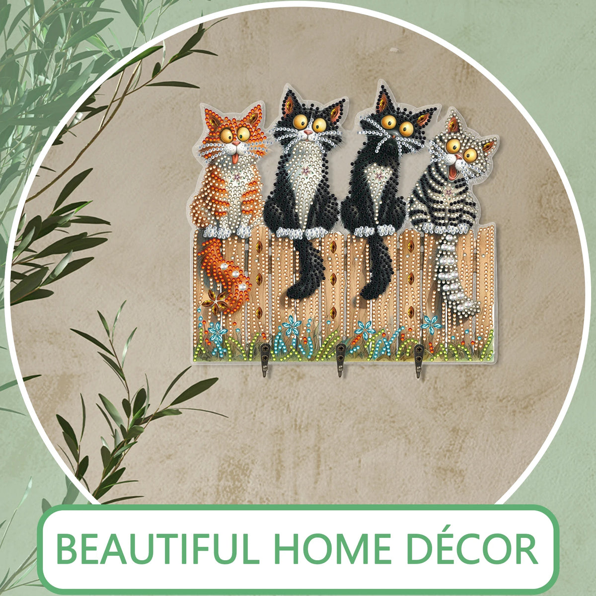Funny Kitten Diamond Art Hanging Hooks Diamond Art Craft Wall Hooks 3 Hooks Diamond Painting Hook Rail for Home Office Decor