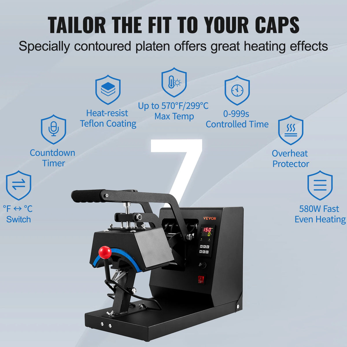 SucceBuy Hat Heat Press 4 in1 Cap Heat Press Machine 6x3inches Clamshell Transfer LCD Digital Timer Temperature Control