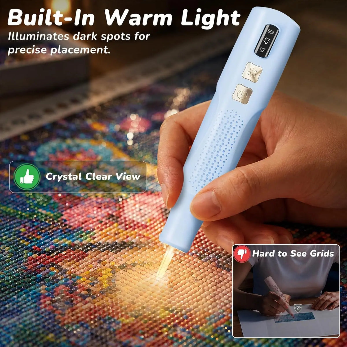 Electric Diamond Painting Pen with Light Rechargeable Wireless Vacuum Pen for Diamond Art with Ergonomic Grip; 2 Suction Gears; No Wax Needed