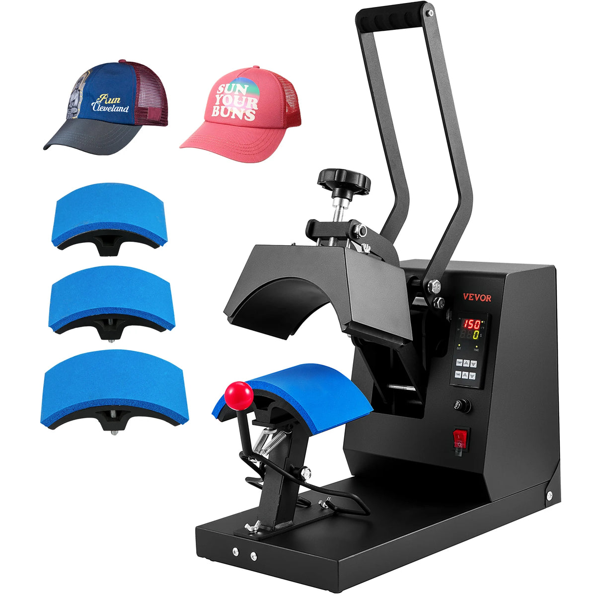 SucceBuy Hat Heat Press 4 in1 Cap Heat Press Machine 6x3inches Clamshell Transfer LCD Digital Timer Temperature Control