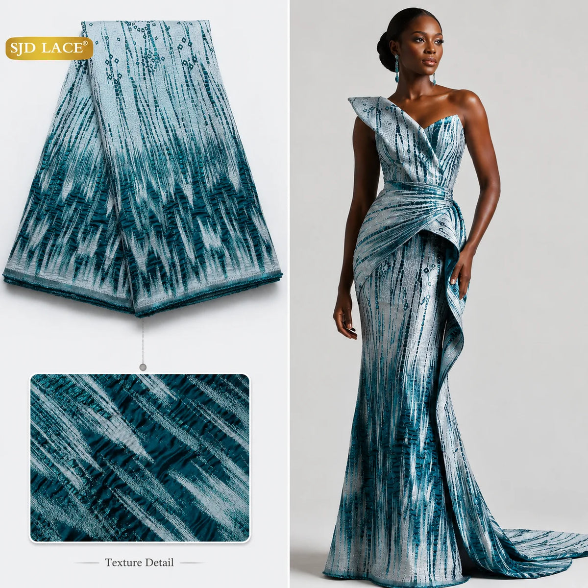 SJD LACE African Brocade Fabric 2026 French Metallic Jacquard Shiny Fabric for Nigerian Wedding Party Gown Dress Sewing Material US Stock 4697
