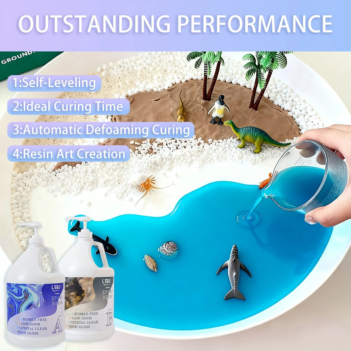 LEQU 2Gallon Crystal Epoxy Resin Bubble-free and Transparent, Ideal for Tabletop Casting, Jewelry Making, and DIY Resin Projects