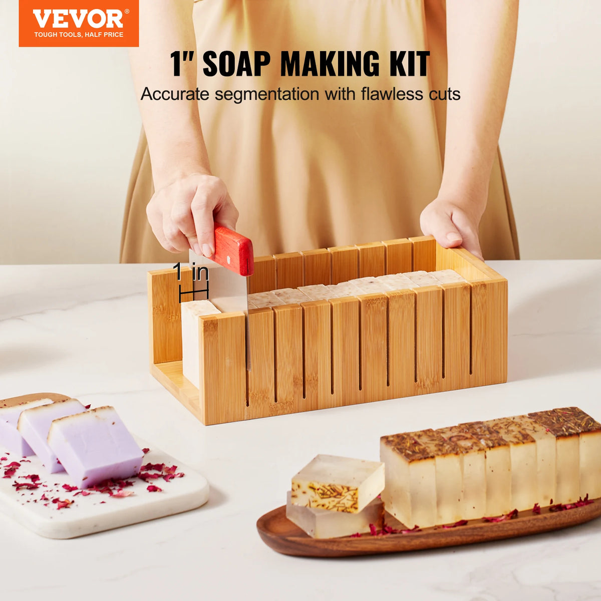 SucceBuy Soap Making Kit Bamboo Cutting Box and Inner Box with Silicone Mold Stainless Steel Straight Cutter and Wavy Cutter