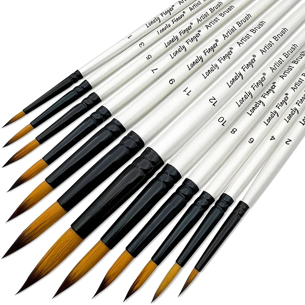 12pcs Premium Artist Paint Brush Set - Soft Synthetic Nylon, Versatile Round Pointed Tips for Acrylic, Watercolor, Oil & Gouache