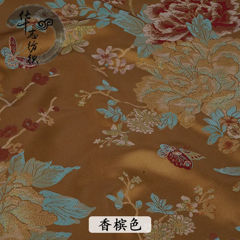 Brocade Jacquard Fabric Chinese Style Peony Pattern Elegant Soft Breathable Cheongsam Coat Hanfu Vintage Handmade DIY Material