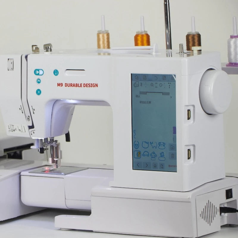 7 Inch LCD Screen Automatic Embroidery Machine Computerized Embroidery & Sewing Machine 500 Built-in Patterns USB DST Thread Break Detection Foot Pedal for Home DIY Clothing Logo Beginners