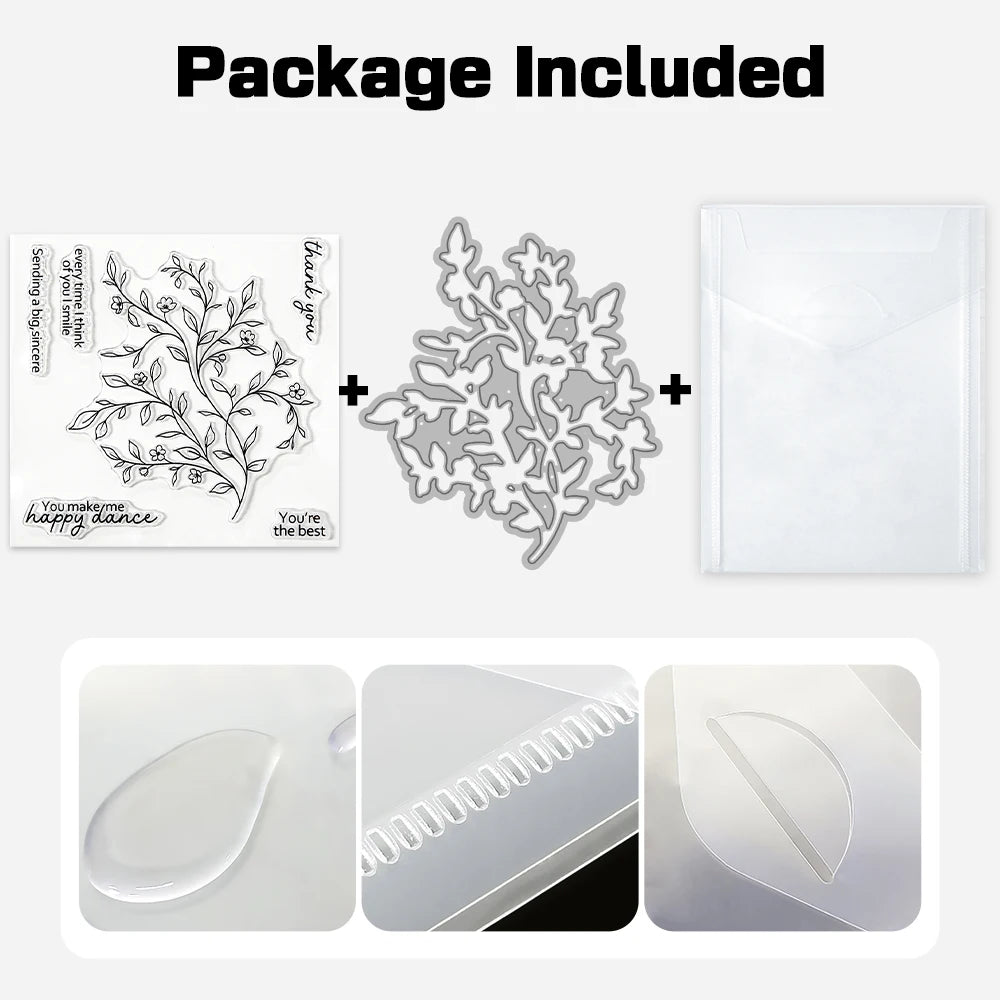 Spring Season Floral Branches Cutting Dies Clear Stamp Set DIY Scrapbooking Metal Dies Silicone Stamp Card Making Albums Decor