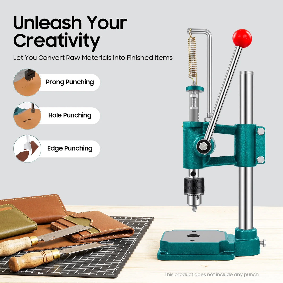 Manual Press Puncher Leather Hole Puncher DIY Adjustable Punching Machine for Wallet Handbag Belt Shoe