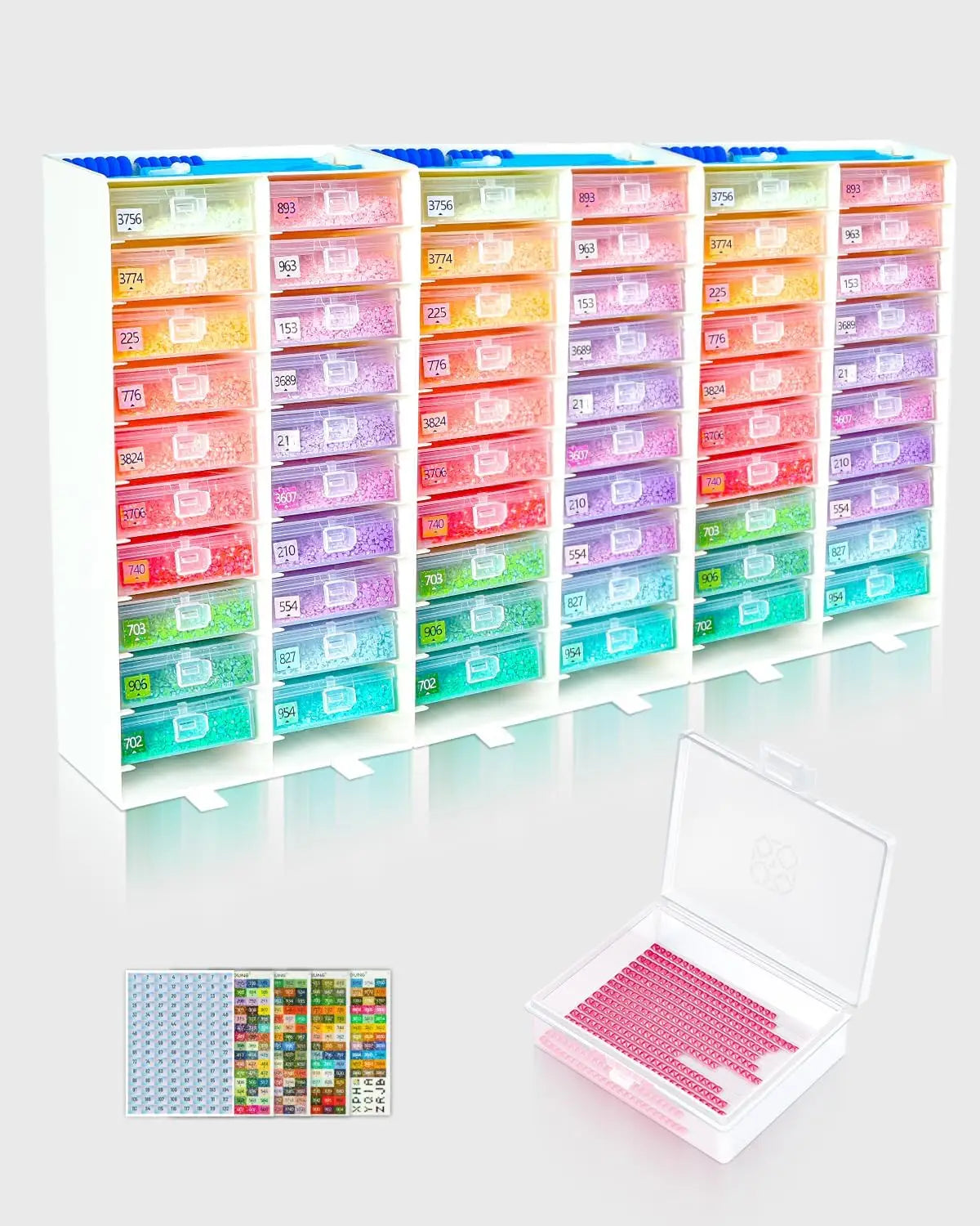 3-in-1 Diamond Art Tray Set, Diamond Art Storage Containers, Tray & Rack All-in-One with Top Tool Storage & Anti-Tip Stability, Diamond Painting Accessories and Tools (3 Packs, 60 PCS)
