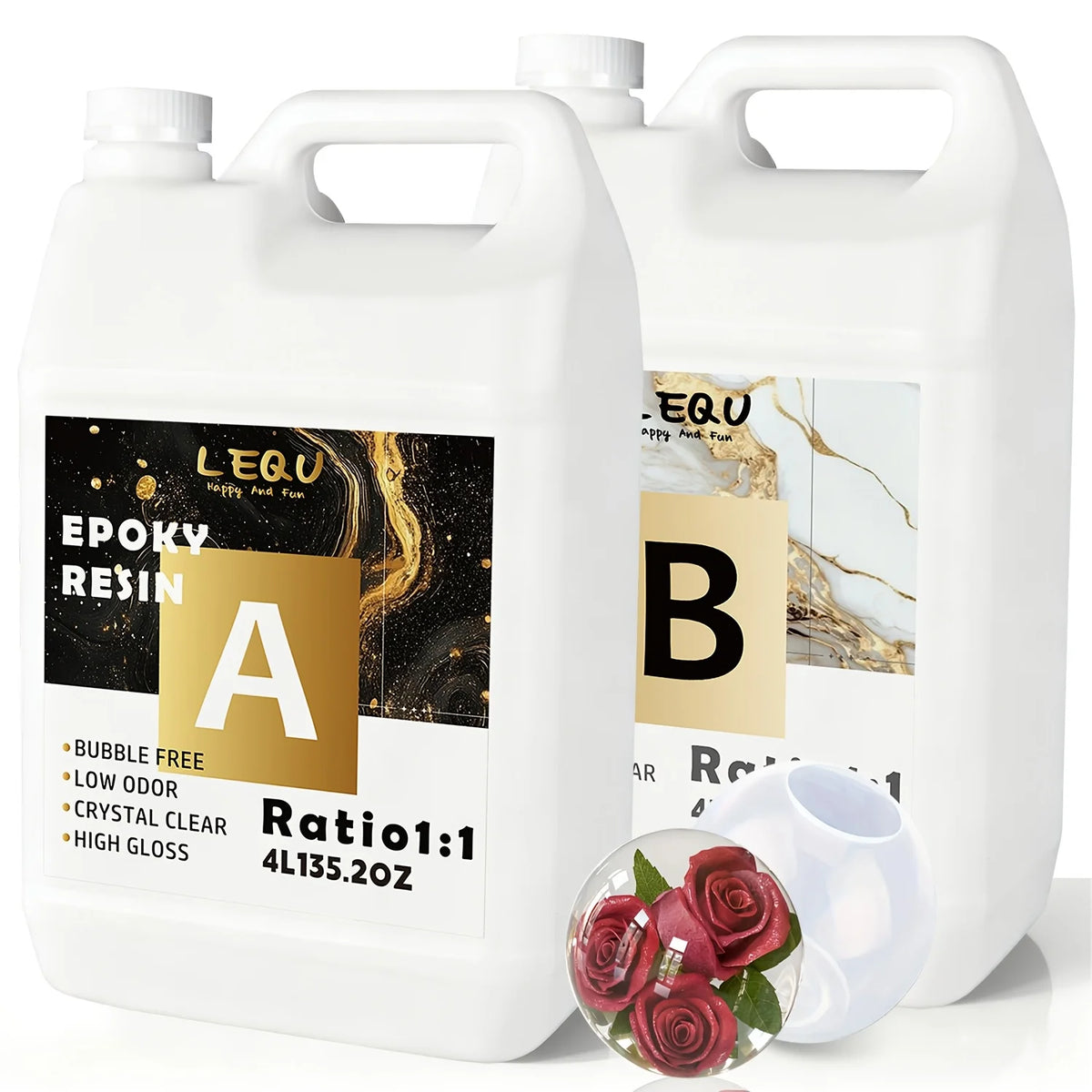 LEQU 8000MLCrystal Clear 1:1Epoxy Resin Kit-No Yellowing, Bubble-free, High Gloss, Fast-curing, Highly Durable, Art Resin, Suitable For River-table Projects, Art Casting, Jewelry Making, Handmade Gifts And Projects, Molds