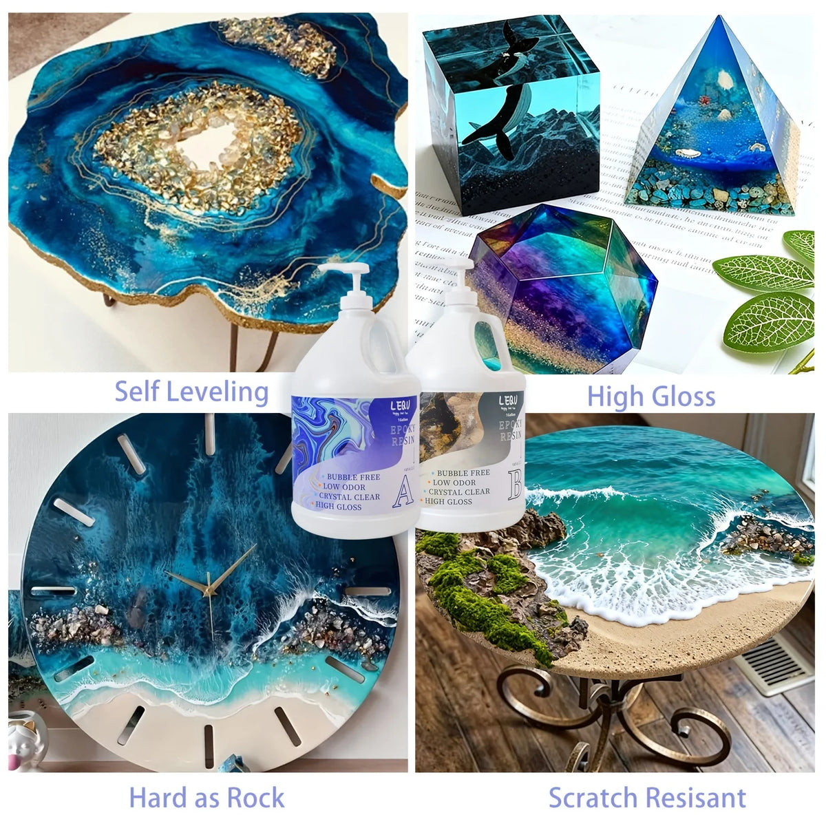 LEQU 2Gallon Crystal Epoxy Resin Bubble-free and Transparent, Ideal for Tabletop Casting, Jewelry Making, and DIY Resin Projects