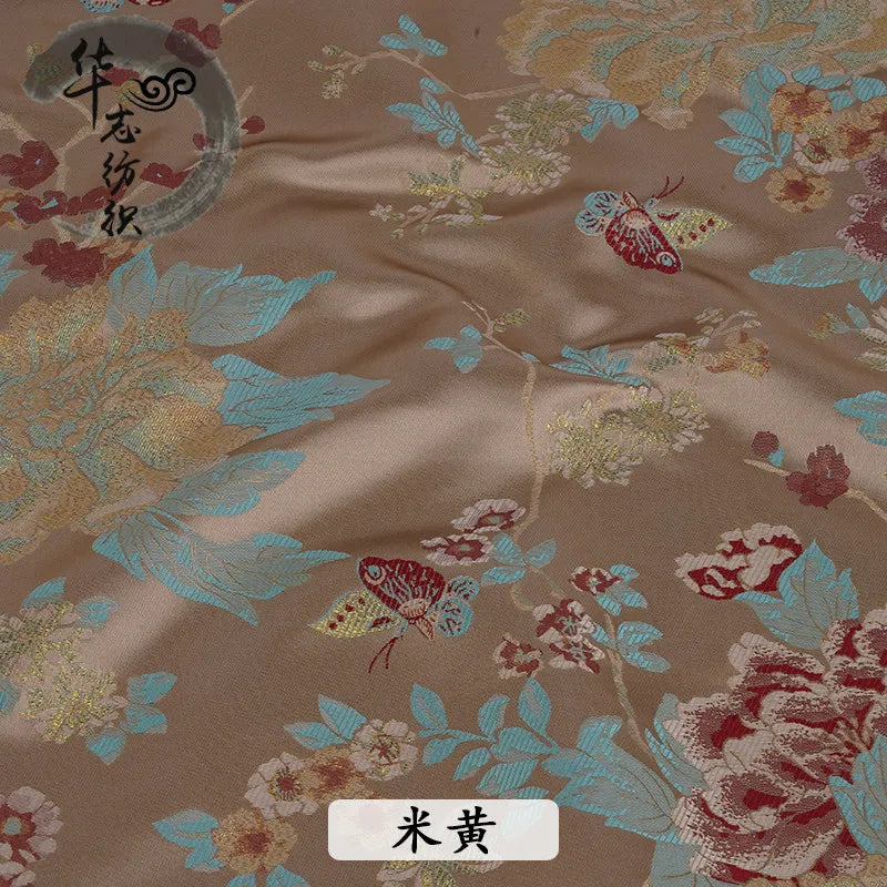 Brocade Jacquard Fabric Chinese Style Peony Pattern Elegant Soft Breathable Cheongsam Coat Hanfu Vintage Handmade DIY Material