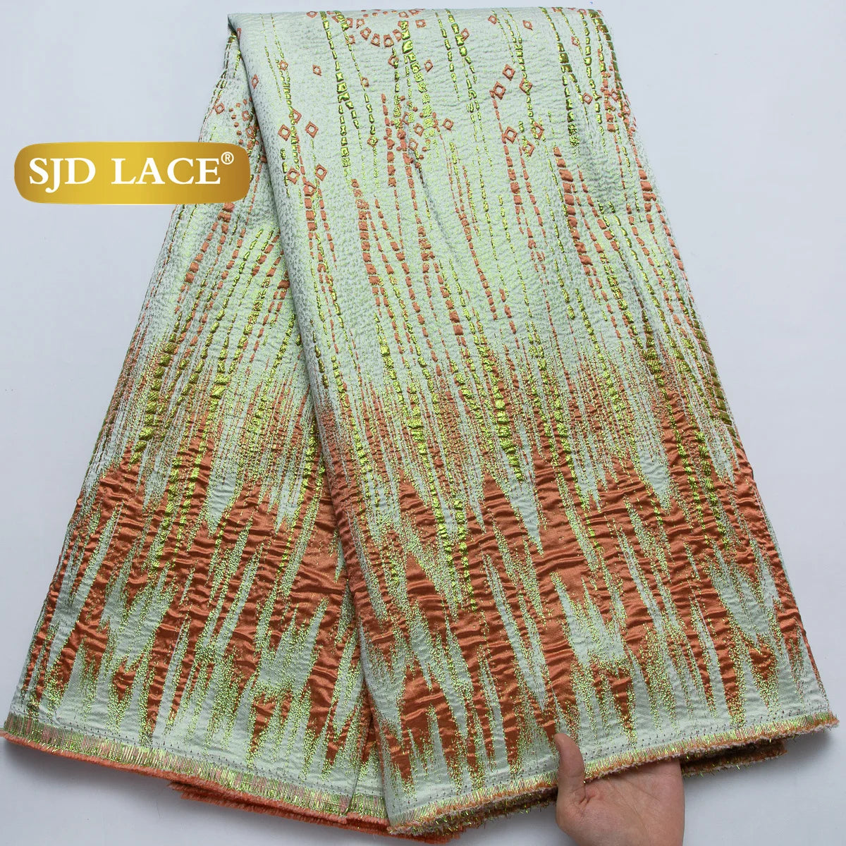 SJD LACE African Brocade Fabric 2026 French Metallic Jacquard Shiny Fabric for Nigerian Wedding Party Gown Dress Sewing Material US Stock 4697