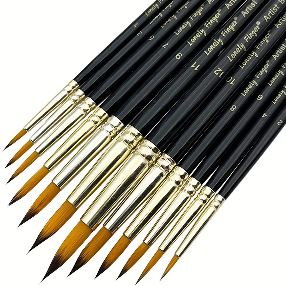 12pcs Premium Artist Paint Brush Set - Soft Synthetic Nylon, Versatile Round Pointed Tips for Acrylic, Watercolor, Oil & Gouache