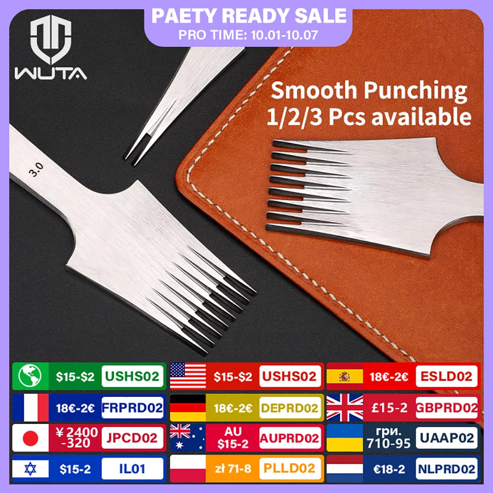 WUTA 1PC Professional Sharp Leather Chisel Punch French Style Pricking Iron Punching Tool High Polish DIY Leather Craft Tools
