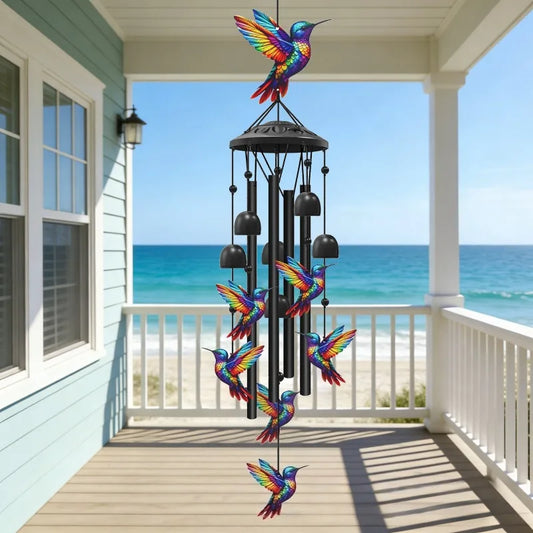 Colorful Hummingbird Wind Chimes Metal Aluminum Tube Bells Wind Chime Waterproof Outdoor Decorative Wind Chime For Patio Porch Garden Balcony Memorial Sympathy Birthday Holiday Gift For Family Friends