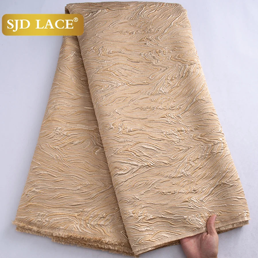 SJD LACE Nigerian Brocade Lace Fabric 5Yards African Jaqcuard Gilded Lace High Quality Damask French DIY Sewing Material For Women Wedding Prom Dress Party Cloth 4063