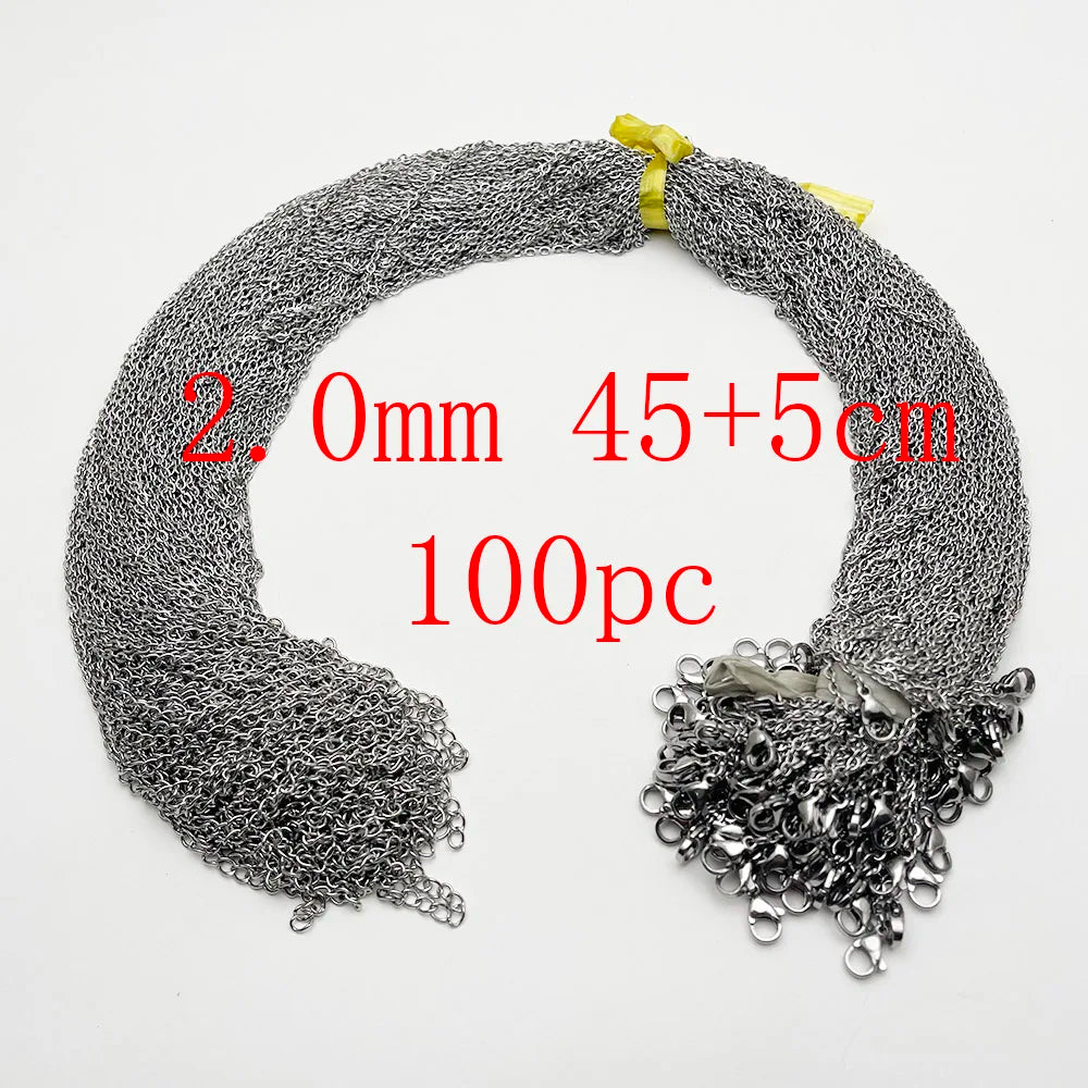 100PC new stainless steel necklace chain 2.0MM 45cm or 50cm add 5cm lobster Jewelry pendant diy charm Accessories Good quality