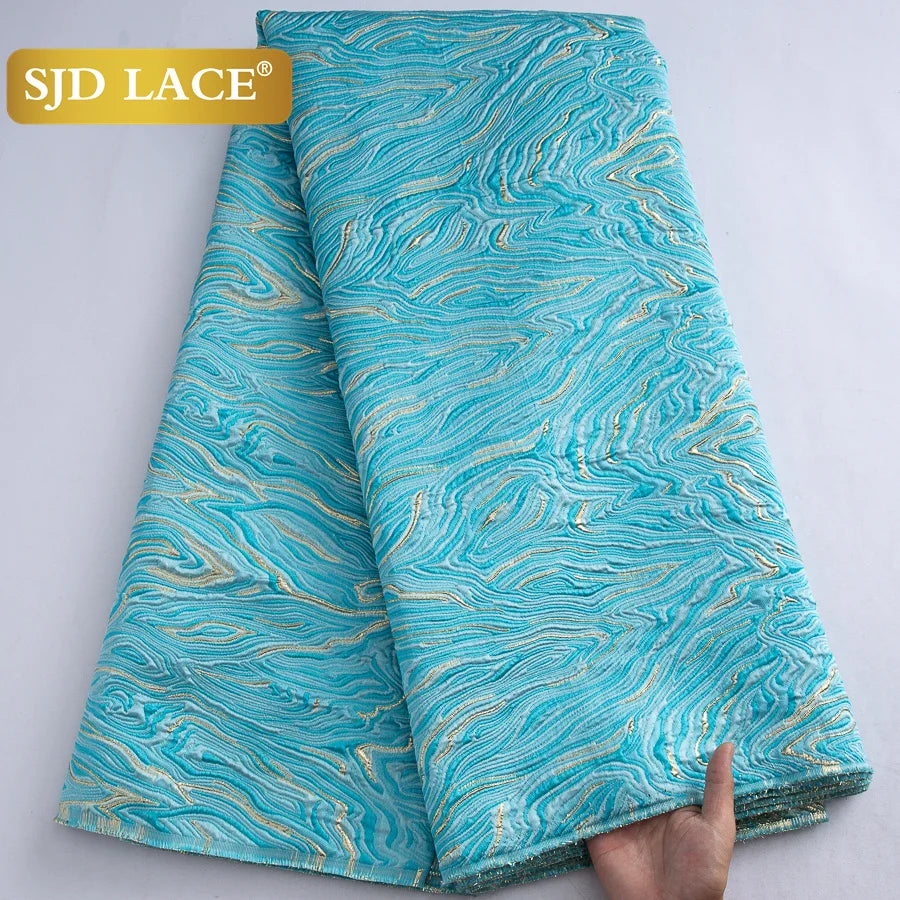 SJD LACE Nigerian Brocade Lace Fabric 5Yards African Jaqcuard Gilded Lace High Quality Damask French DIY Sewing Material For Women Wedding Prom Dress Party Cloth 4063