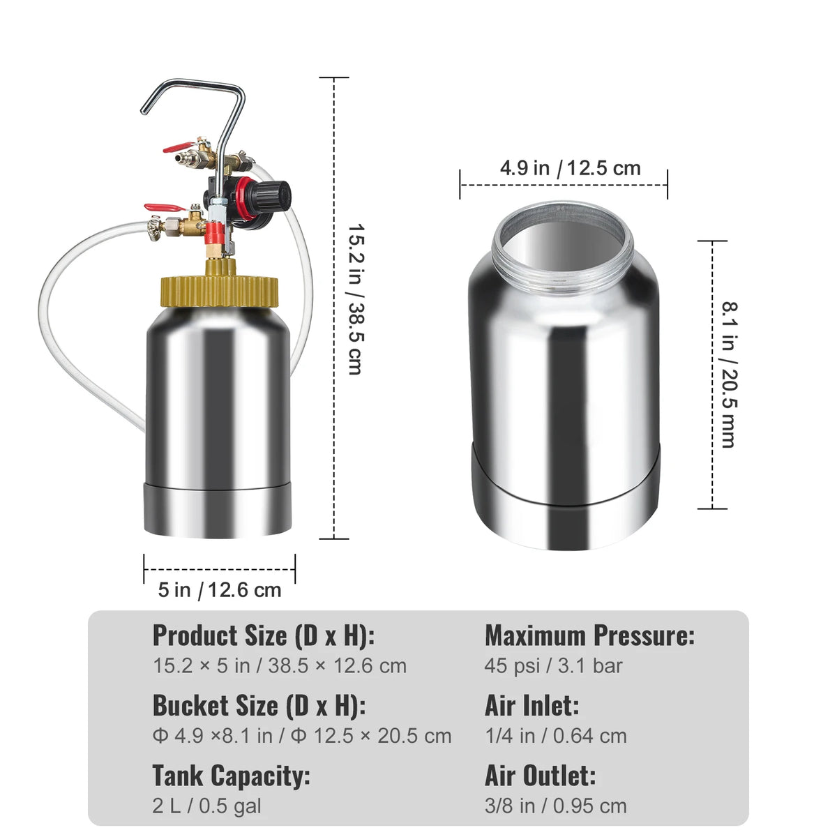SucceBuy 2L/0.5gal Spray Paint Pressure Pot Tank Lightweight Air Paint Pressure Pot 1.8mm Nozzle Spray Paint Gun 3m Hoses