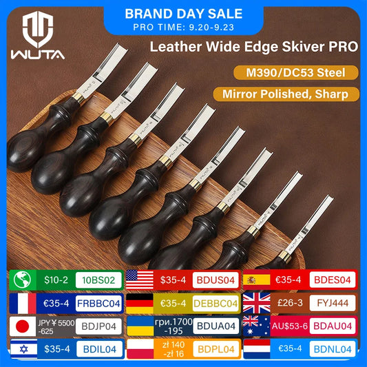 WUTA 1PC Professional Leather Wide Edger Skiver Edge Beveler Sharp M390/DC53 Steel Skiving Thinning Trimming Craft Leather Tools