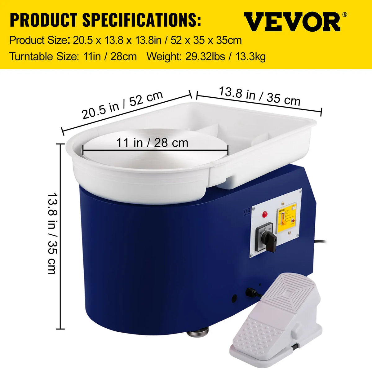 SucceBuy Electric Pottery Wheel Machine 28cm 350W Manual Handle Foot Pedal for School Ceramic Clay Working Forming DIY Art Craft