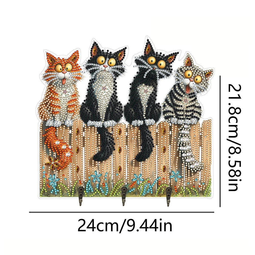 Funny Kitten Diamond Art Hanging Hooks Diamond Art Craft Wall Hooks 3 Hooks Diamond Painting Hook Rail for Home Office Decor